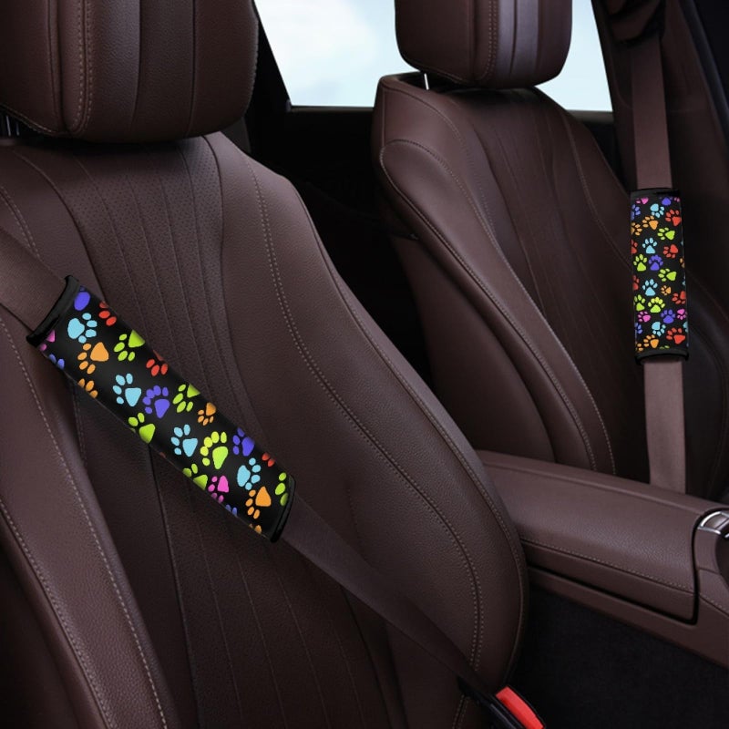 Dreaweet Colorful Dog Paw Print Seatbelt Covers Cute Car Accessories for Women Adults,2 Piece Seat Belt Cover Pad for SUV Car Trucks Sedan,Soft Auto Seat Belt Cover Seatbelt Shoulder Pad Cushions - Image 3